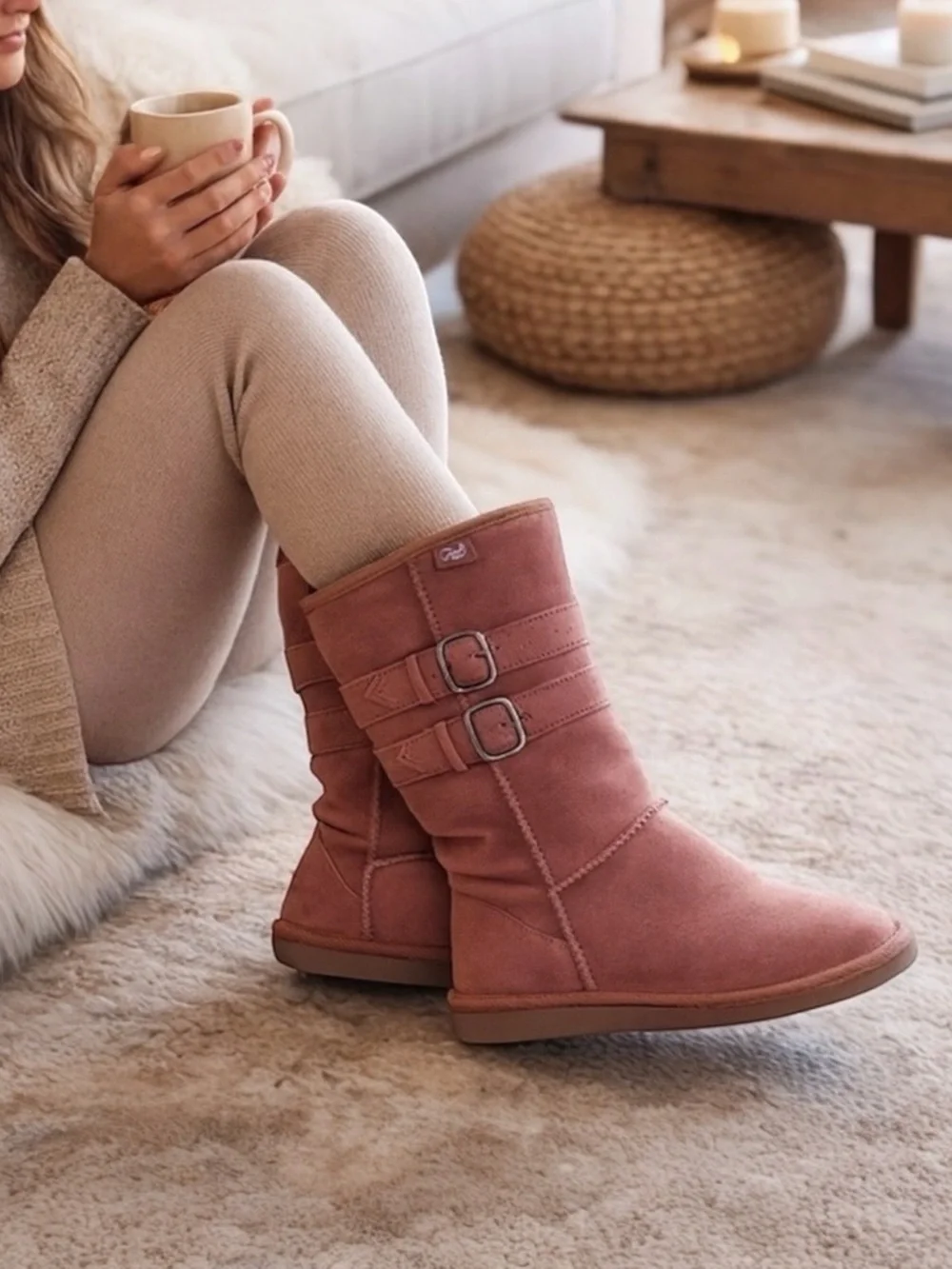 Emu Wool Tan Brown Winter Snow Boots with Buckle Accents Casual Size 6
